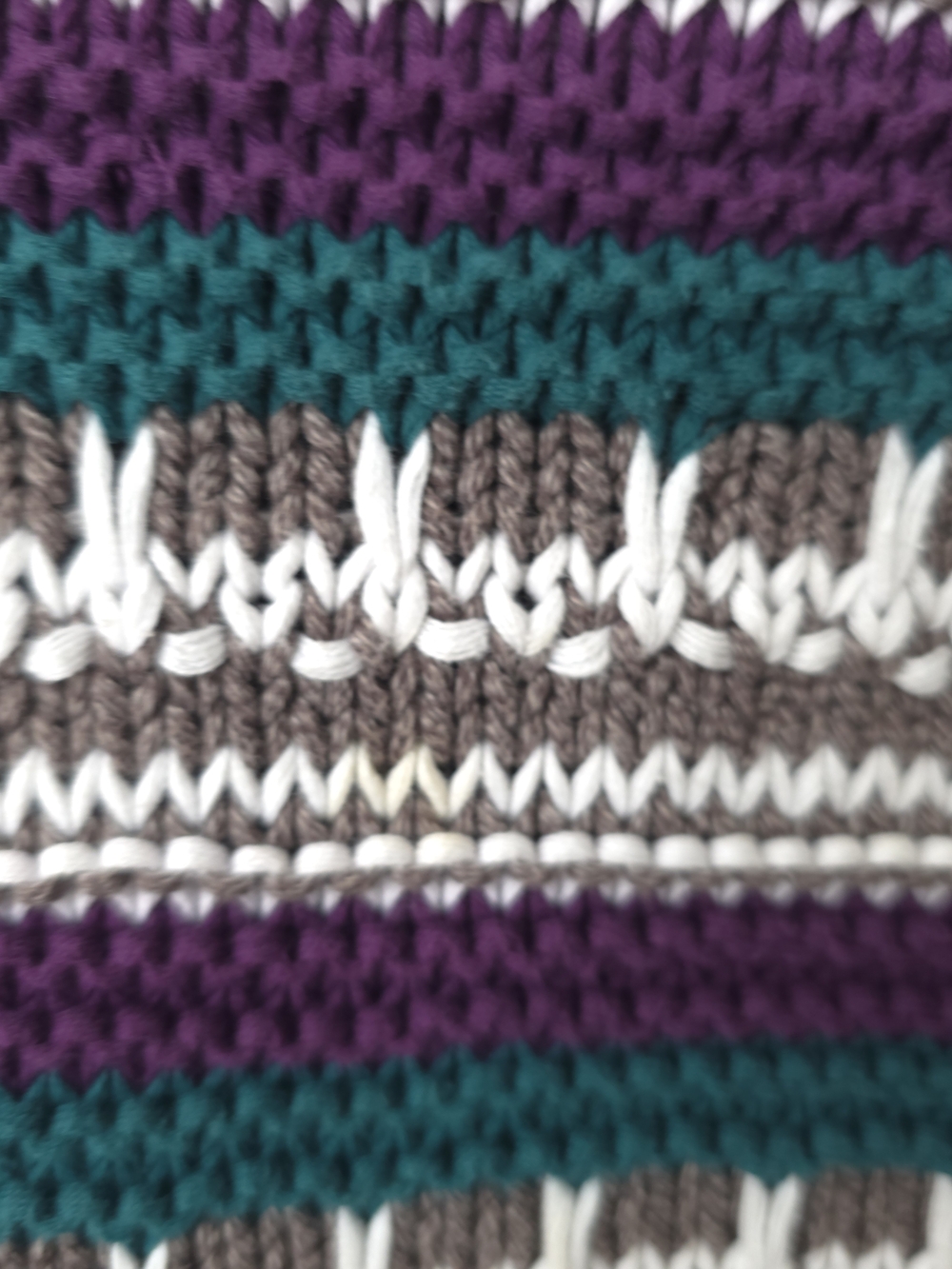 Weekend Edition Hand Knit Cotton Striped Mock Neck Sweater Size M Teal Purple - Picture 3 of 9